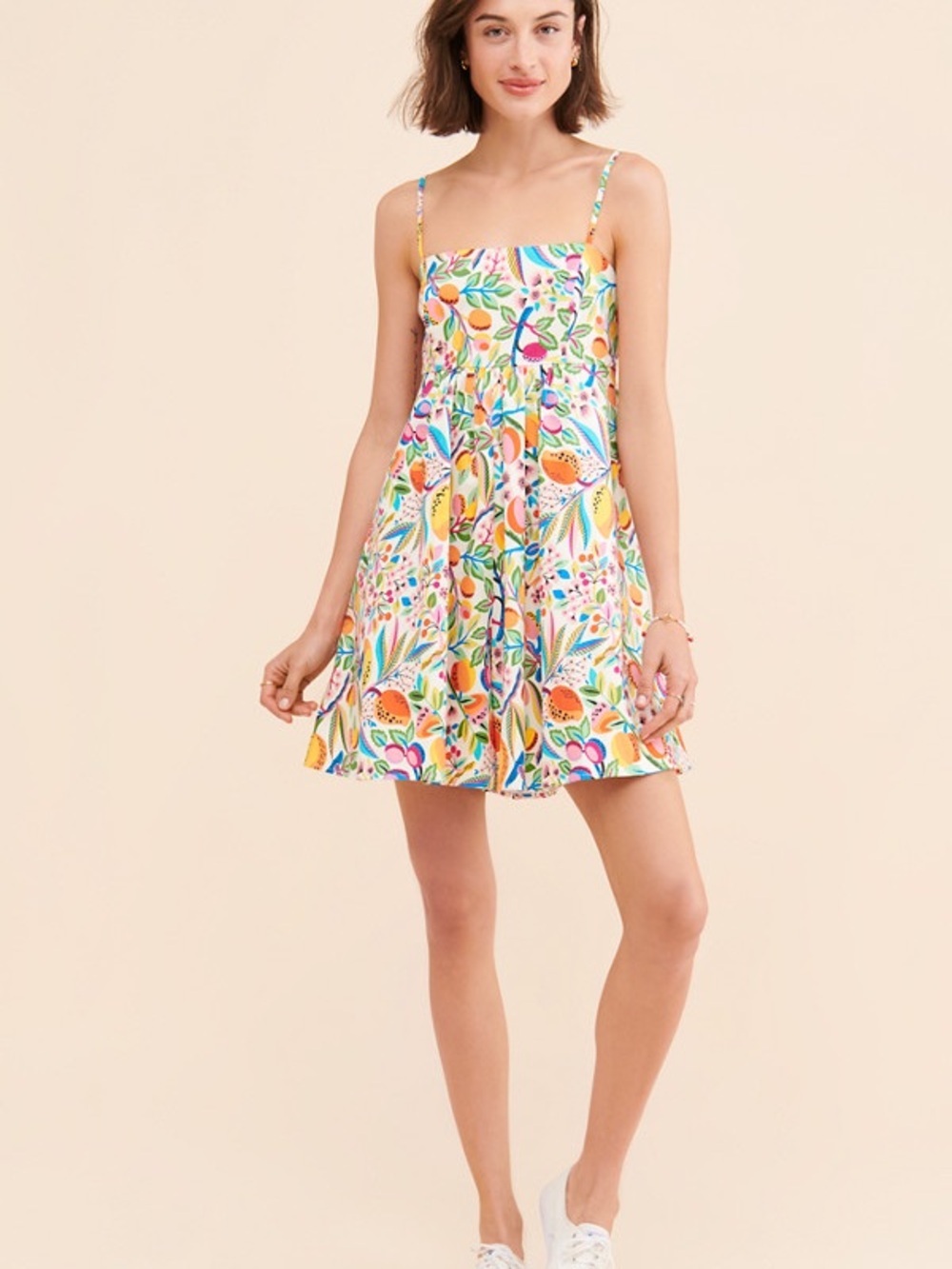Hutch Bandeau Romper in Orange Motif - floral and fruit print